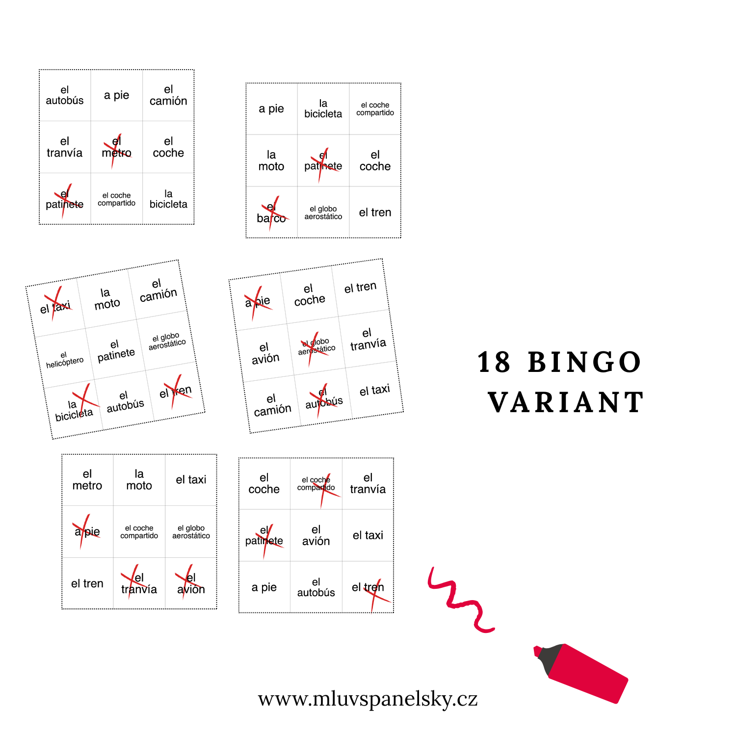 Bingo na dopravní prostředky ve španělštině - Obrázek 3